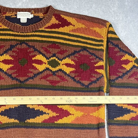 VTG Banana Republic 1980s Hand Knitted Sweater Safari Aztec Men’s XL Coogi Style - Picture 5 of 10